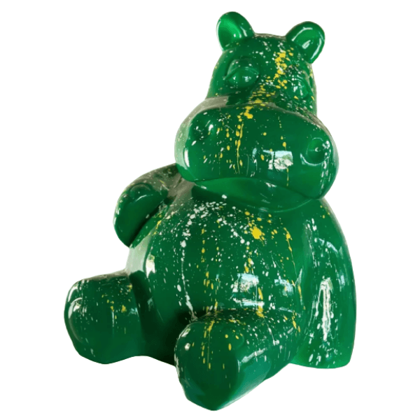 Statue Hippopotame Animaux Resine - 50cm - Graffiti Vert - ANIMAUX-RESINE.FR