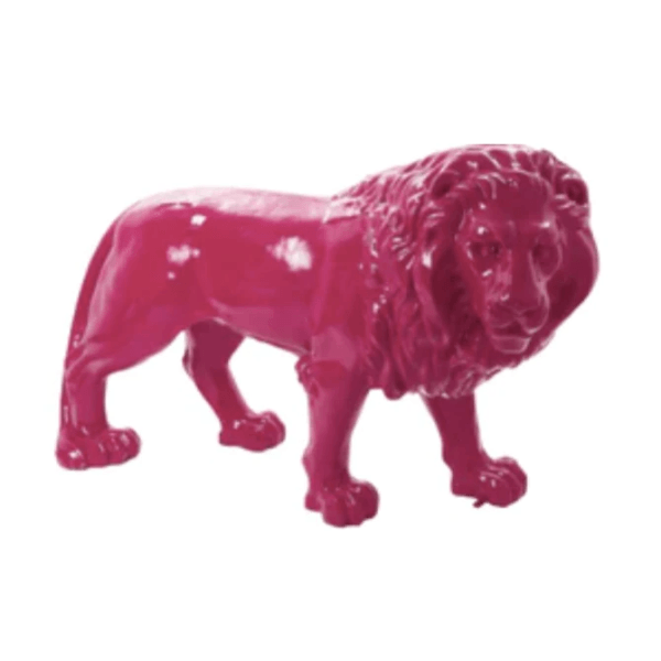 Statue Lion Animaux Resine - 35cm - Rose Fushia - ANIMAUX-RESINE.FR