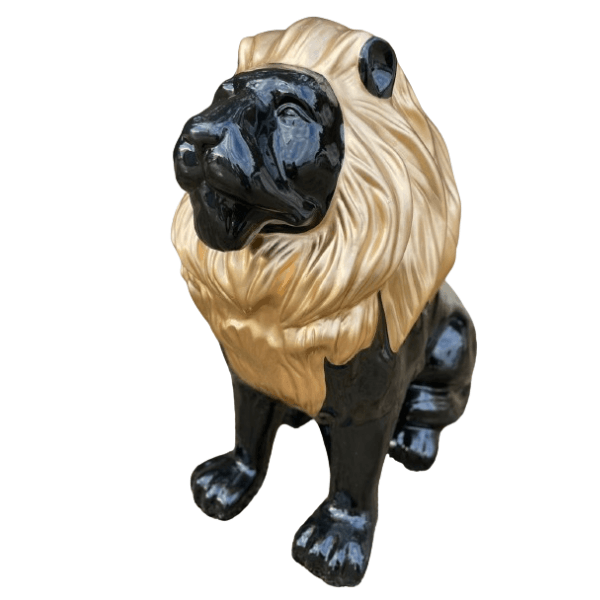 Statue Lion Animaux Resine - 65cm - Mix Noir Doré - ANIMAUX-RESINE.FR