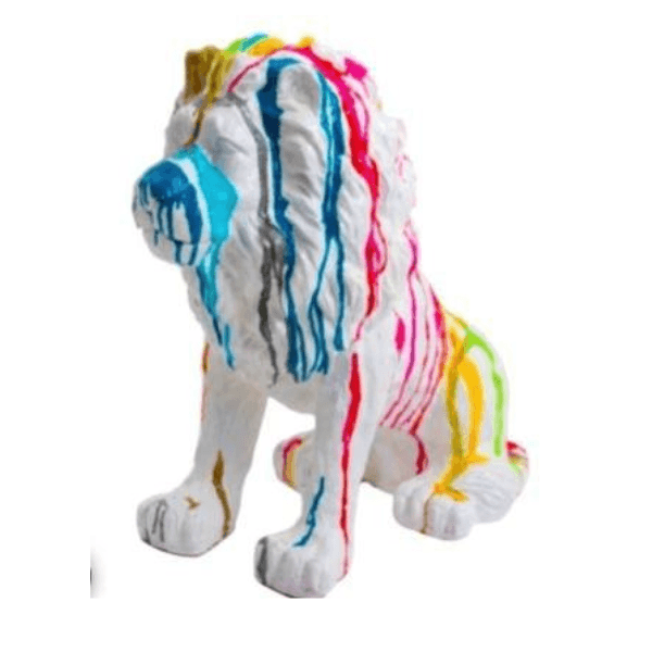 Statue Lion Animaux Resine - 65cm - Multi Coulure Blanc - ANIMAUX-RESINE.FR