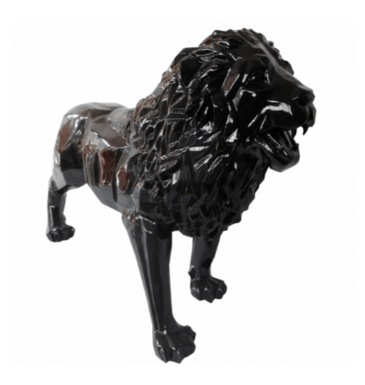 Statue Lion Animaux Resine Origami - 100cm - Noir - ANIMAUX-RESINE.FR