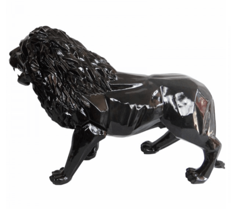 Statue Lion Animaux Resine Origami - 100cm - Noir - ANIMAUX-RESINE.FR