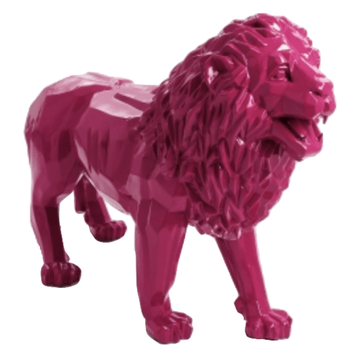 Statue Lion Animaux Resine Origami - 100cm - Rose Fushia - ANIMAUX-RESINE.FR