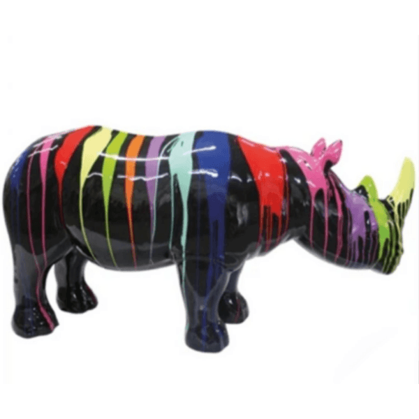 Statue Rhinoceros Animaux Resine - 140cm - Multi Coulure Noir - ANIMAUX-RESINE.FR