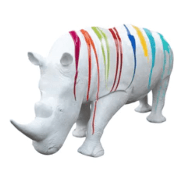 Statue Rhinoceros Animaux Resine - 380cm - Multi Coulure Blanc - ANIMAUX-RESINE.FR