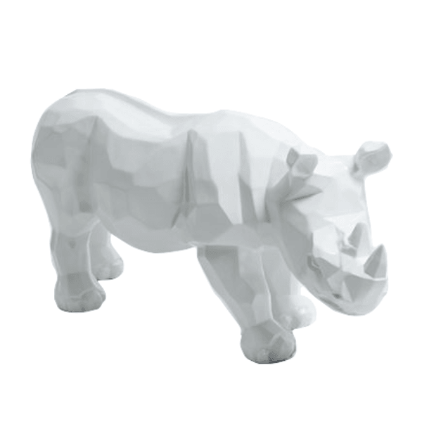 Statue Rhinoceros Origami Animaux Resine - 100cm - Blanc - ANIMAUX-RESINE.FR