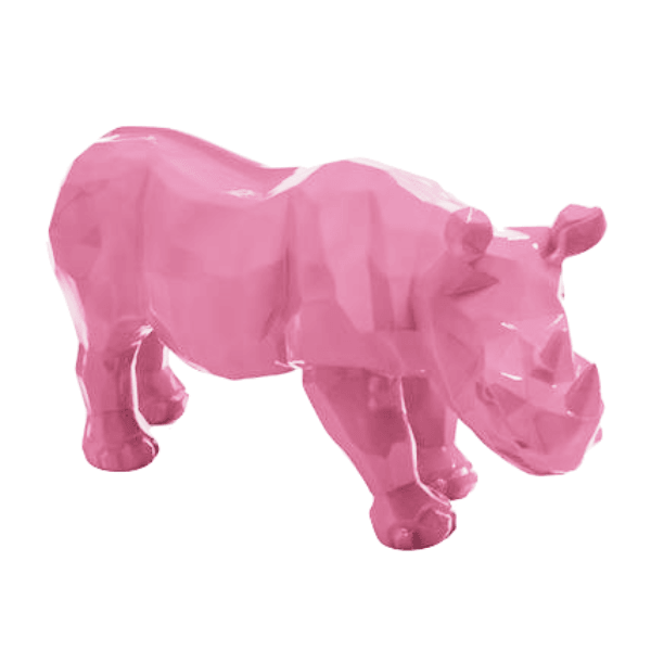 Statue Rhinoceros Origami Animaux Resine - 100cm - Rose Clair - ANIMAUX-RESINE.FR